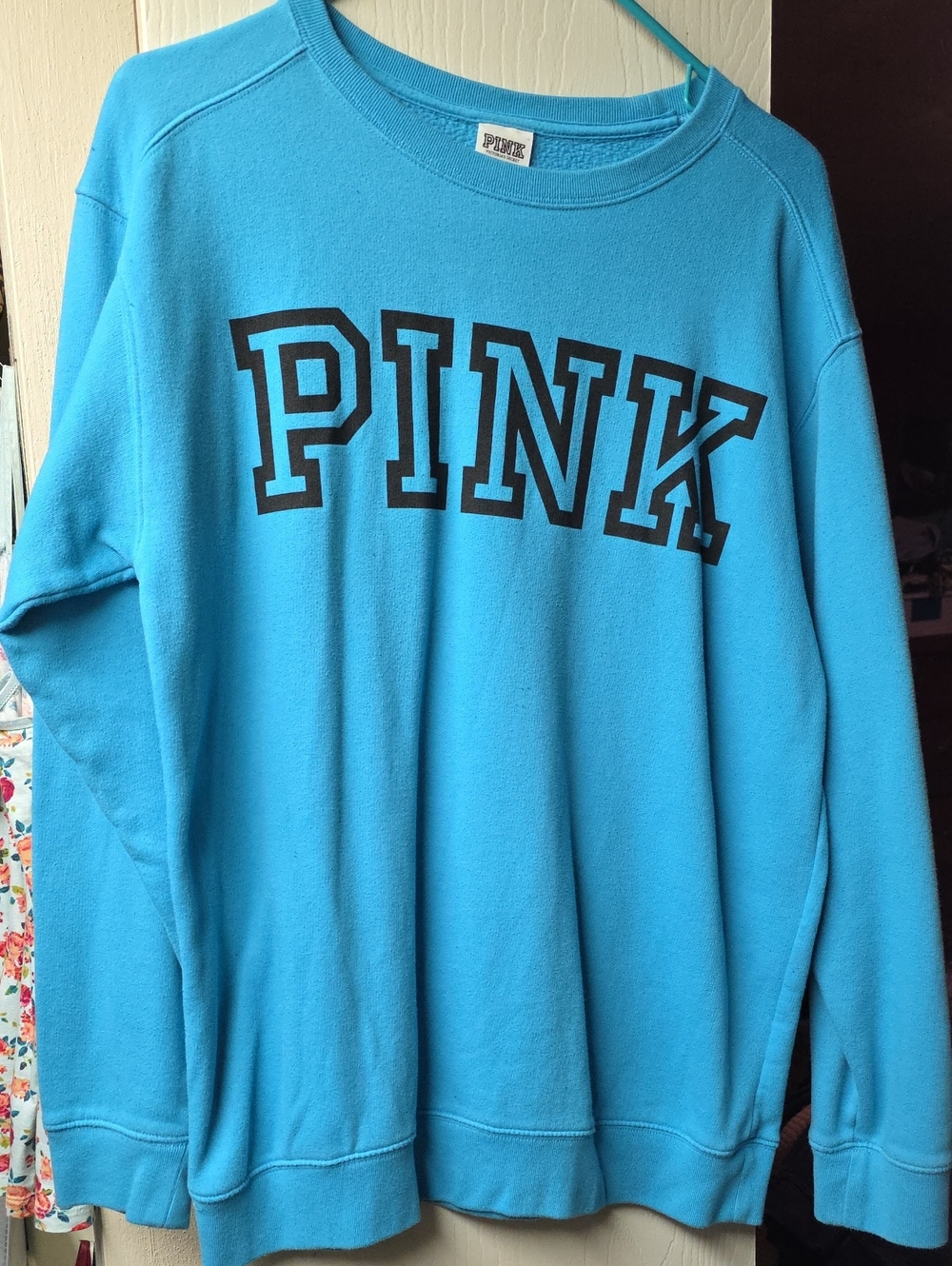 PINK Victoria's Secret Bright Blue Crewneck Sweatshirt with Black Logo